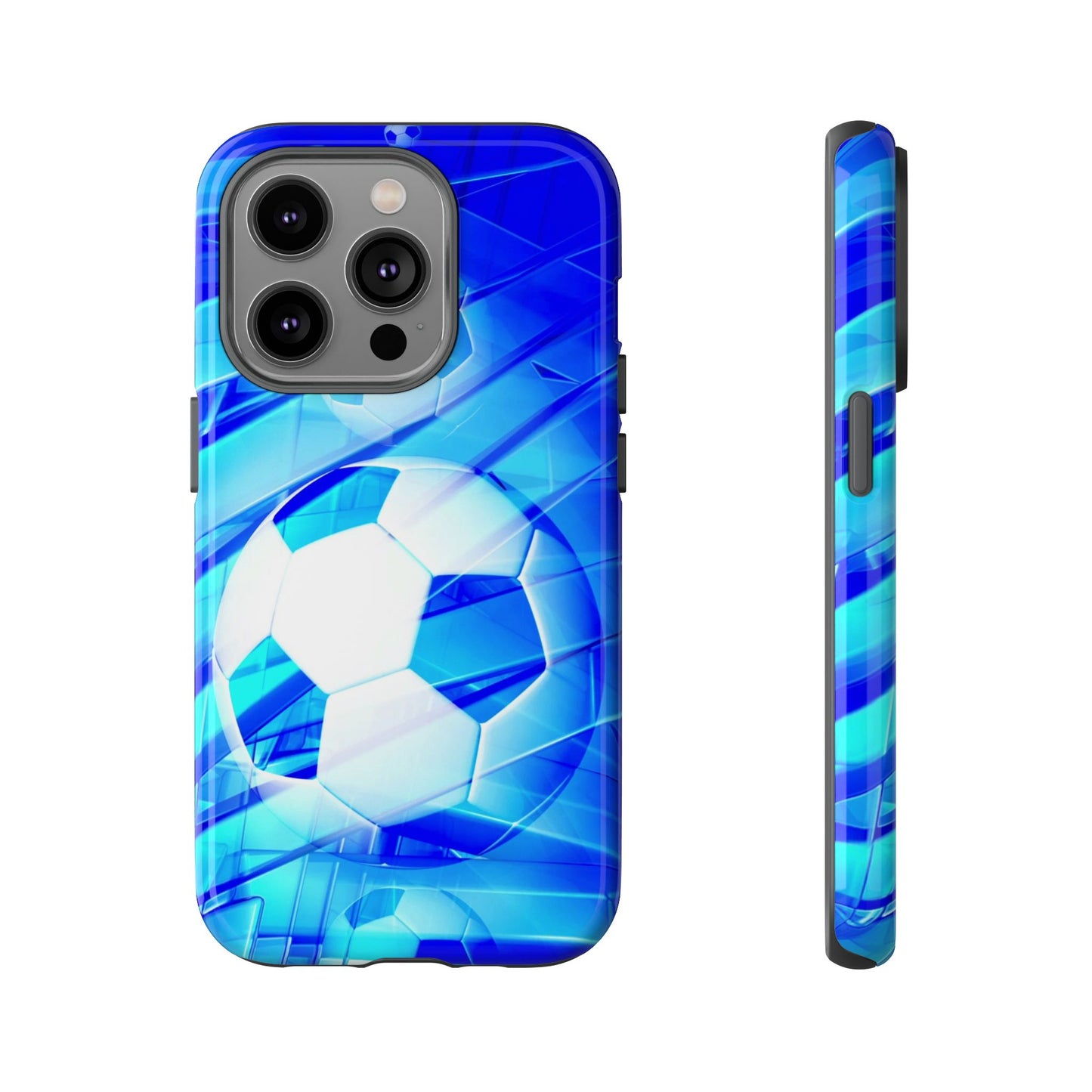 Soccer Phone Case with Tough Design, Blue Soccer Graphic Cover, Sporty Gift, Athletic Accessory, Youthful Decor, Durable Protection