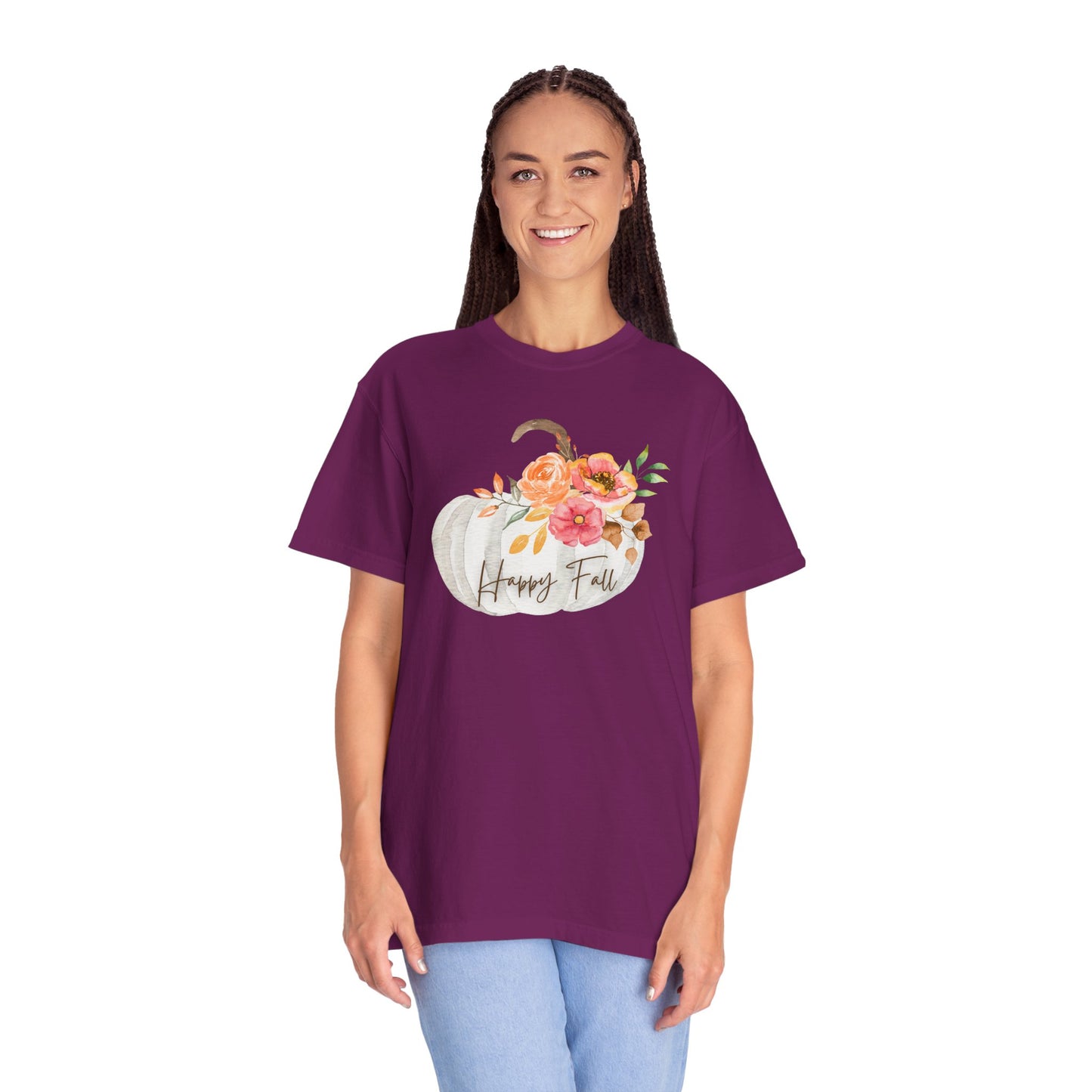 Happy Fall Pumpkin T-Shirt | Unisex Garment-Dyed Tee for Autumn, Thanksgiving, Fall Fashion, Pumpkin Lovers, Seasonal Style