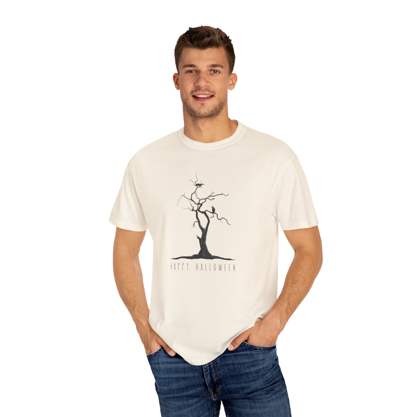 Garment-Dyed T-Shirt with Minimalist Tree Design, Unisex Nature Tee, Eco-Friendly Gift, Casual Wear, Sustainable Fashion