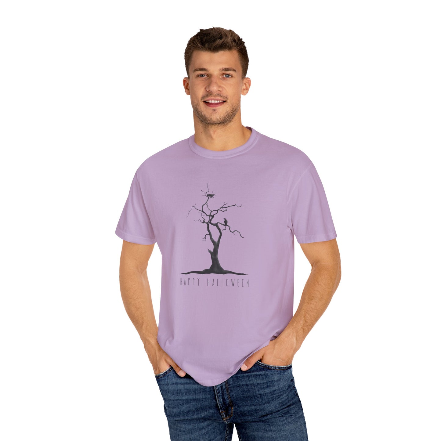 Garment-Dyed T-Shirt with Minimalist Tree Design, Unisex Nature Tee, Eco-Friendly Gift, Casual Wear, Sustainable Fashion