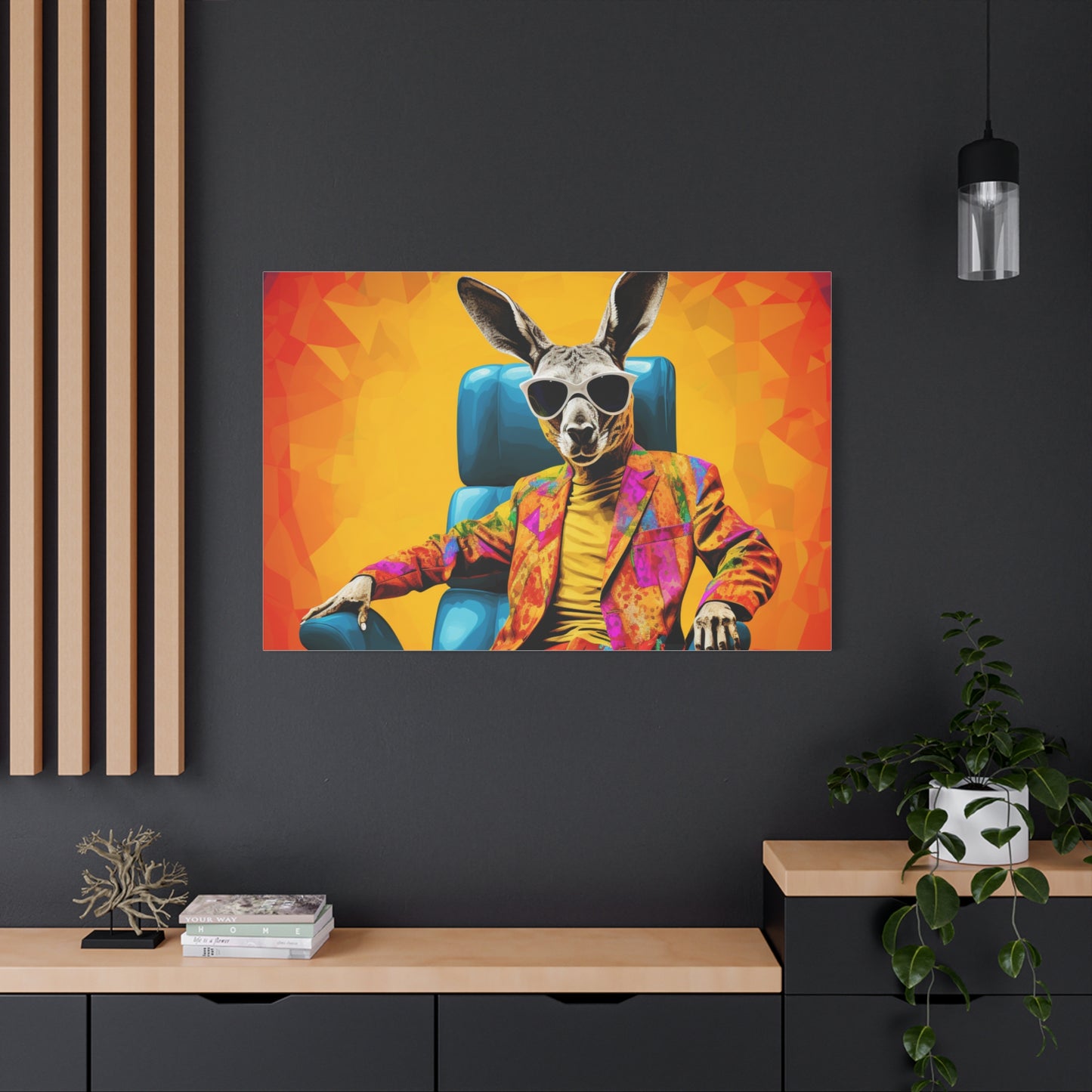 Colorful Kangaroo Wall Art - Retro Stretched Canvas