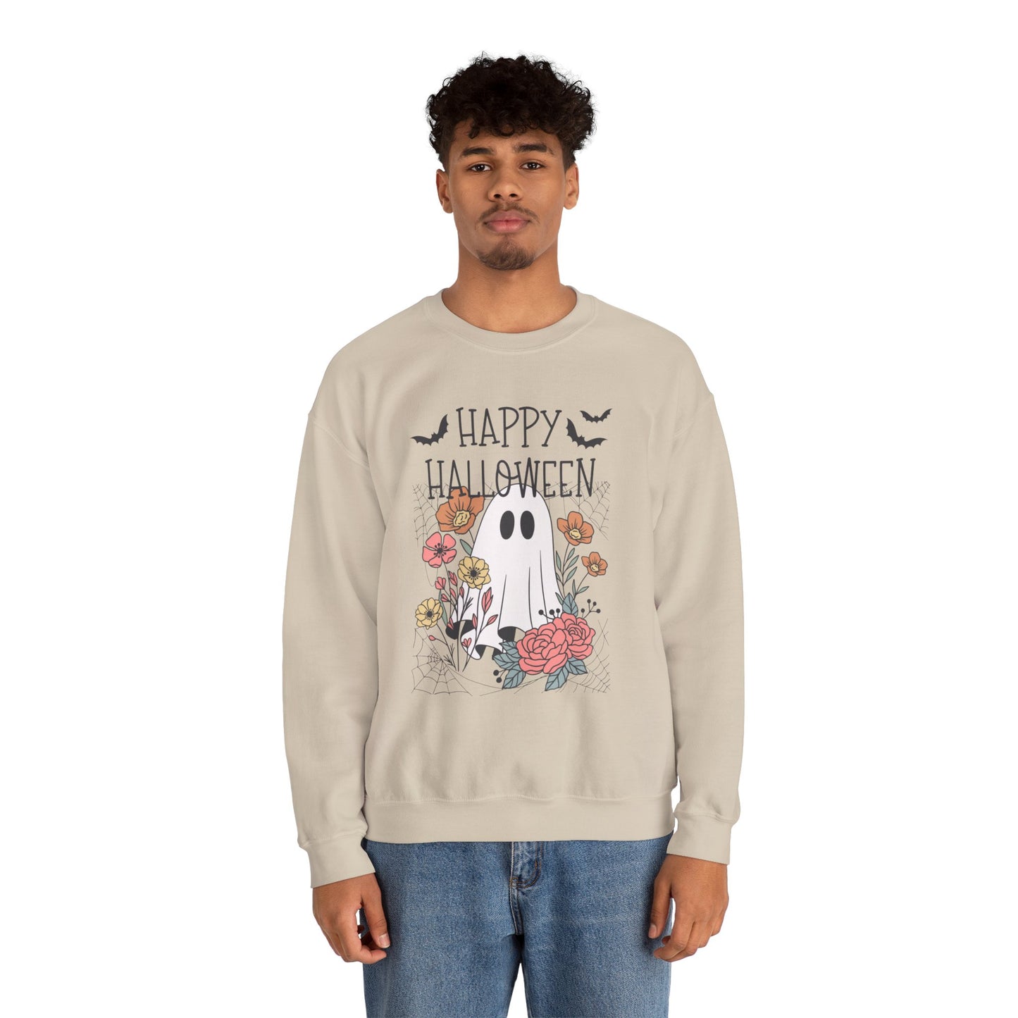 Happy Halloween Ghost Sweatshirt, Unisex Crewneck, Cozy Fall Apparel, Perfect Halloween Gift, Autumn Fashion, Spooky Season