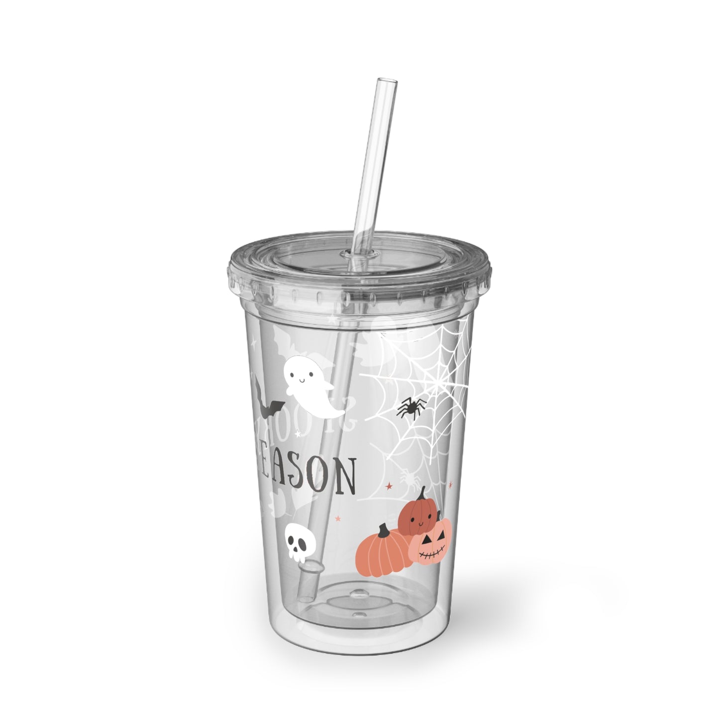 Halloween-Themed Acrylic Cup, Spooky Season Drinkware, Fall Party Tumbler, Ghosts and Pumpkins Cup, Autumn Decor