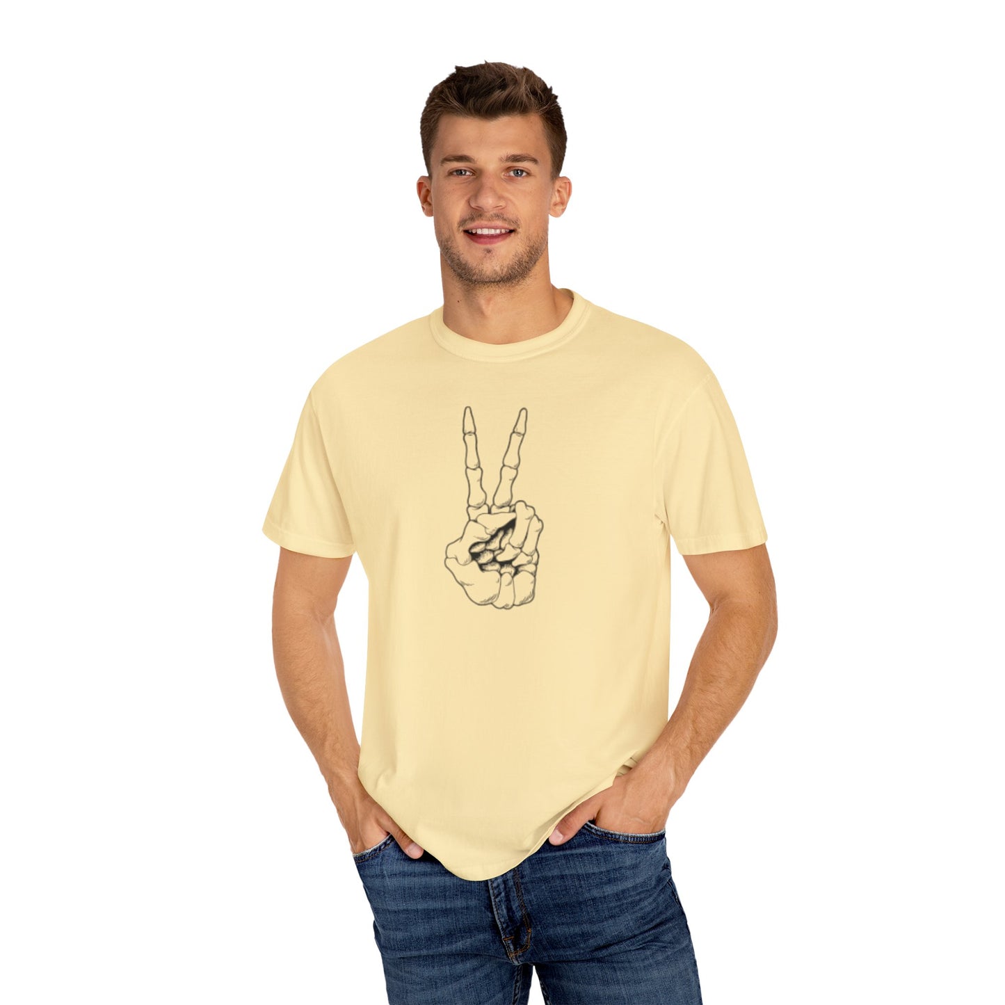 Peace To Death Unisex Garment-Dyed T-Shirt, Soft Graphic Tee for Casual Wear, Perfect for Earth Day, Music Festivals, and Relaxed Outings