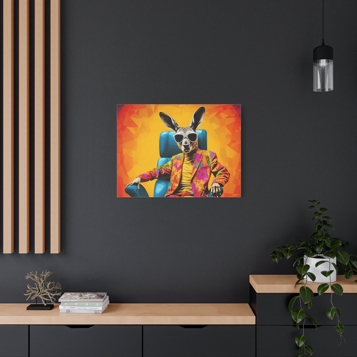 Colorful Kangaroo Wall Art - Retro Stretched Canvas