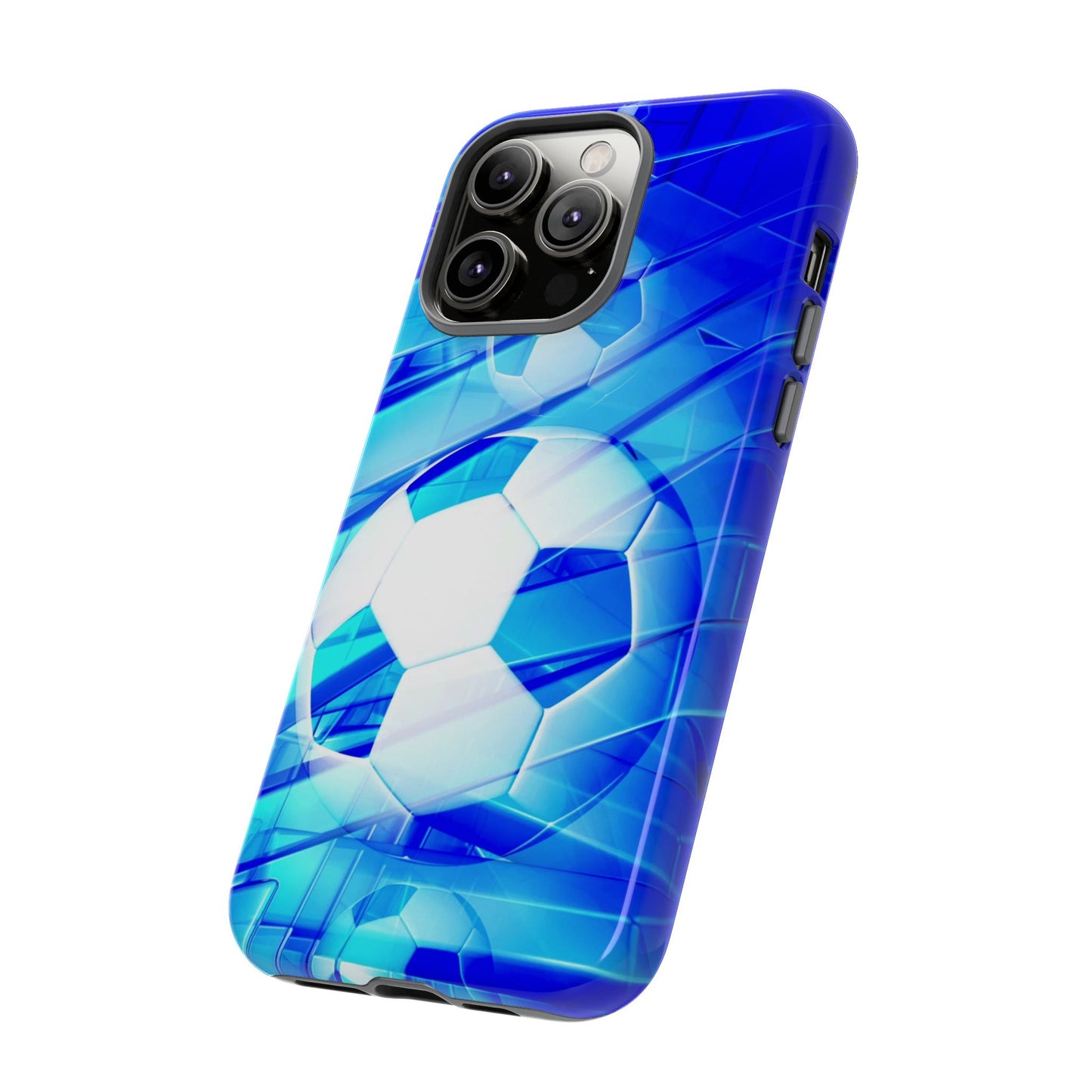 Soccer Phone Case with Tough Design, Blue Soccer Graphic Cover, Sporty Gift, Athletic Accessory, Youthful Decor, Durable Protection
