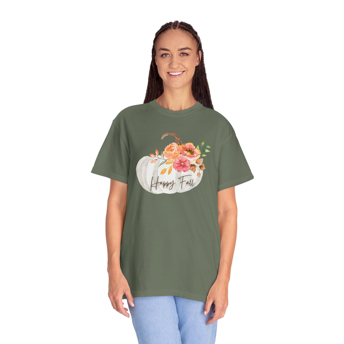 Happy Fall Pumpkin T-Shirt | Unisex Garment-Dyed Tee for Autumn, Thanksgiving, Fall Fashion, Pumpkin Lovers, Seasonal Style