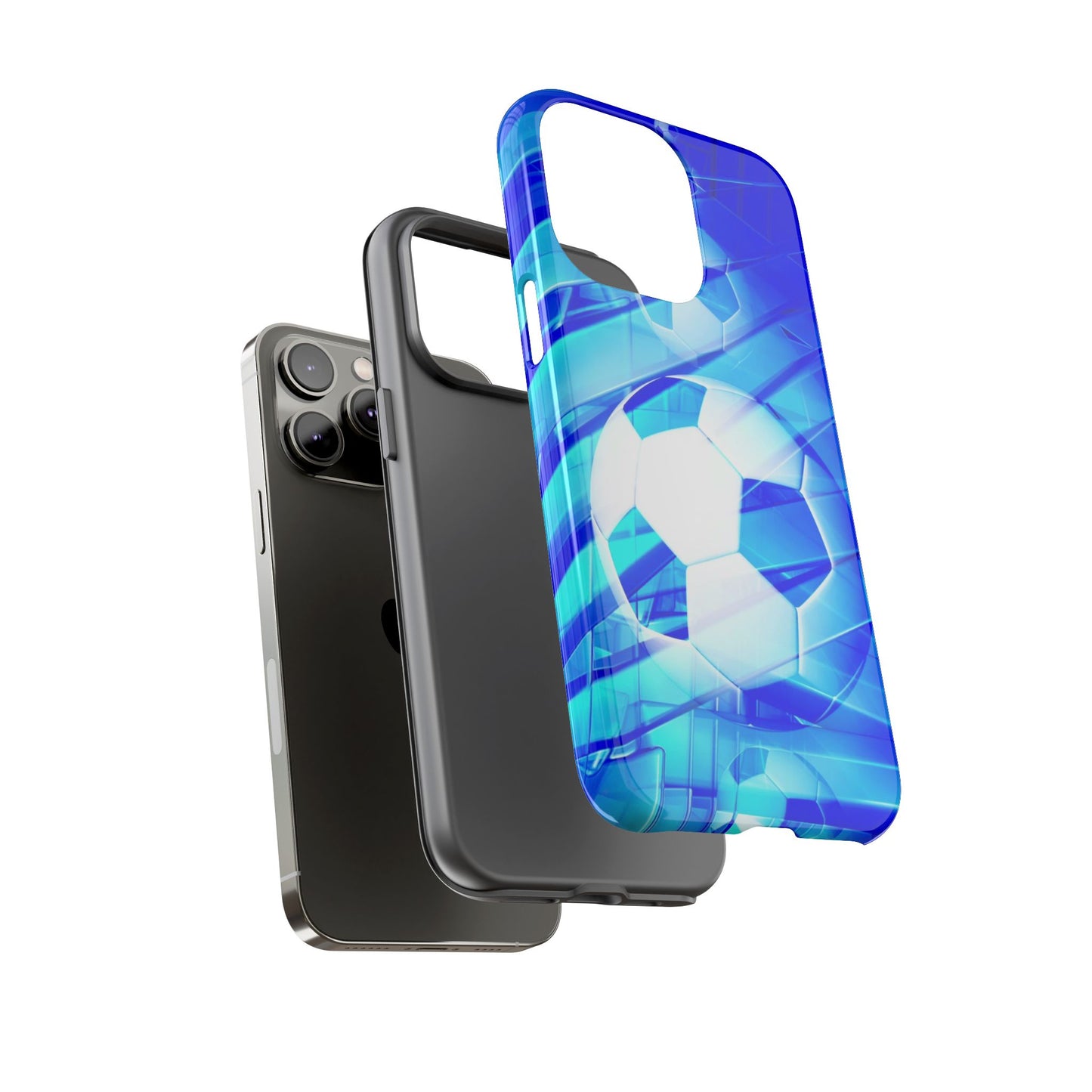 Soccer Phone Case with Tough Design, Blue Soccer Graphic Cover, Sporty Gift, Athletic Accessory, Youthful Decor, Durable Protection