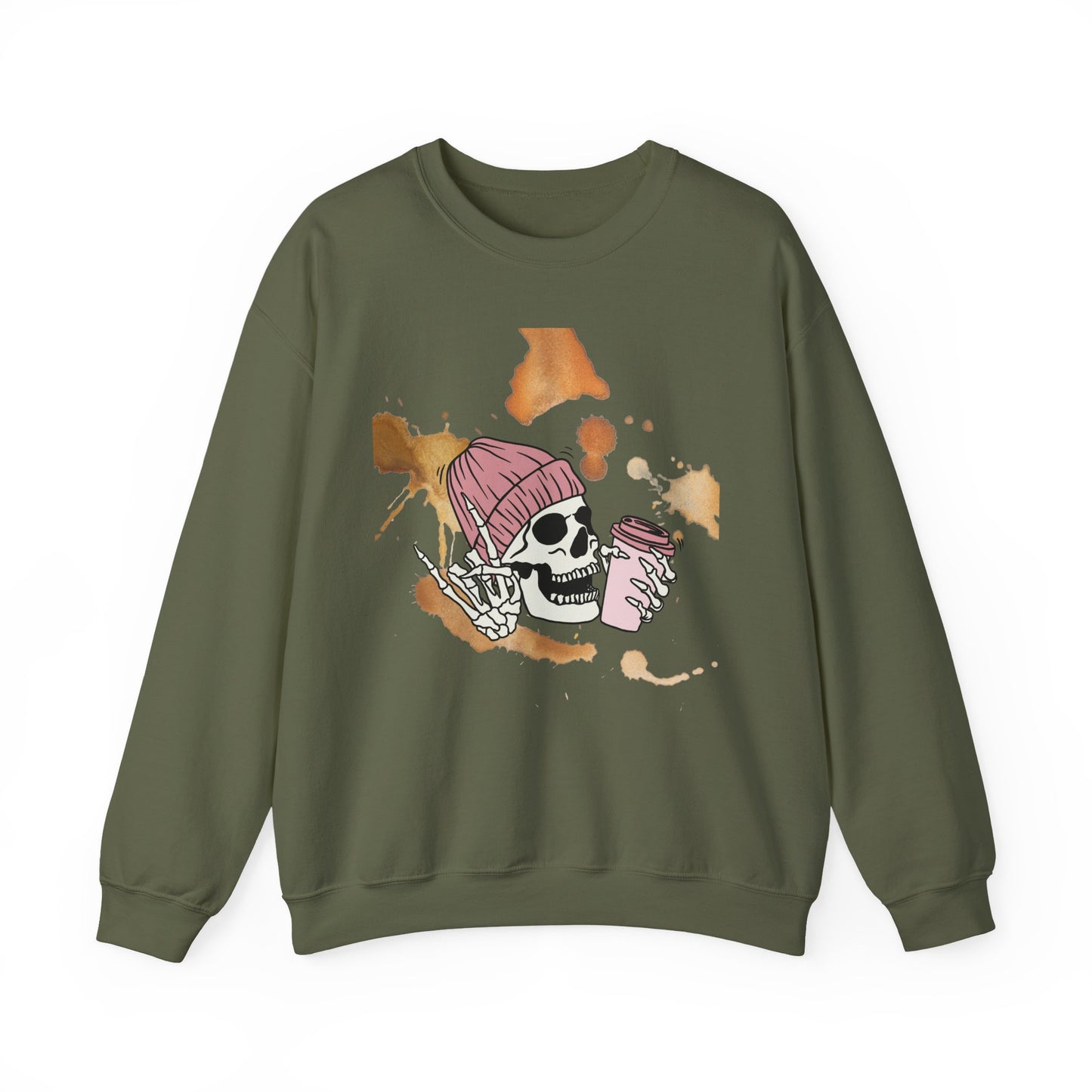 Cool Skull Coffee Sweatshirt, Unisex Crewneck Pullover, Halloween Gift, Cozy Sweatshirt, Edgy Halloween Apparel, Casual Style