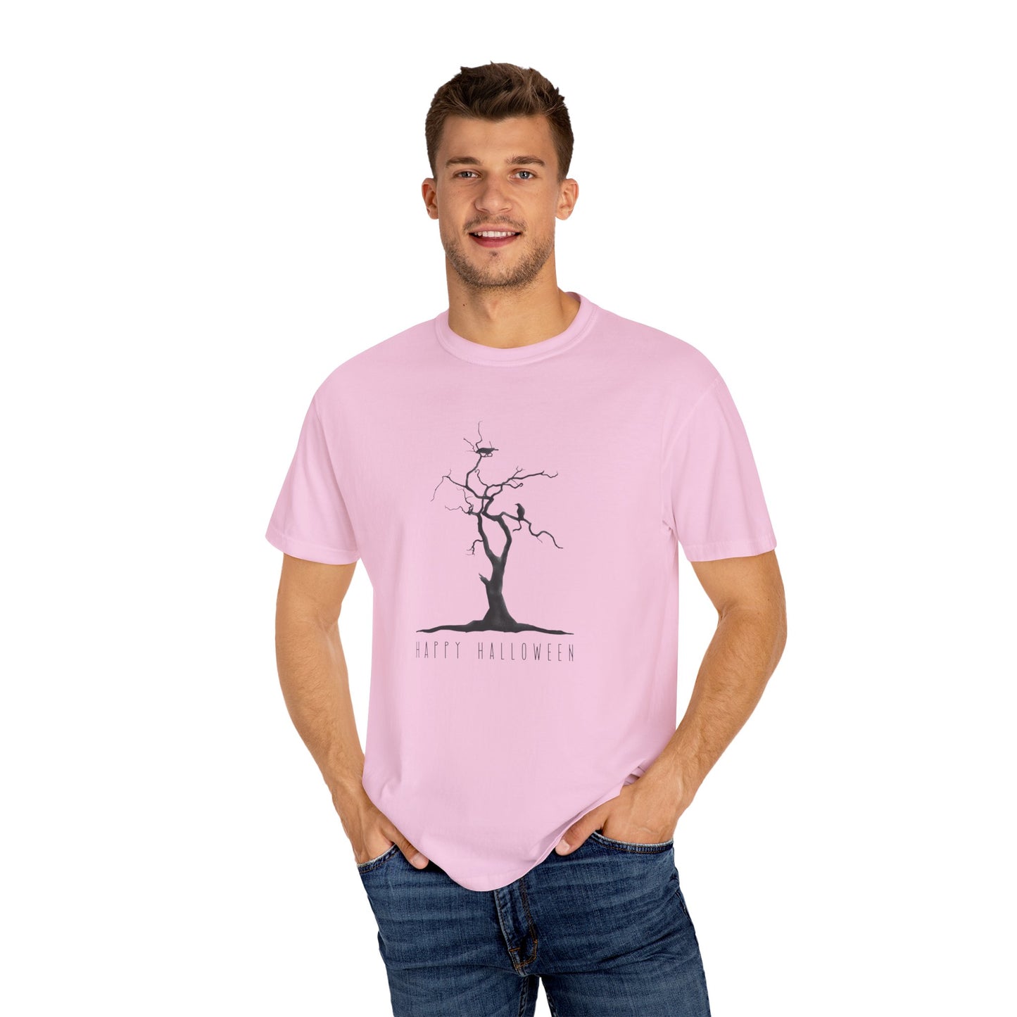 Garment-Dyed T-Shirt with Minimalist Tree Design, Unisex Nature Tee, Eco-Friendly Gift, Casual Wear, Sustainable Fashion
