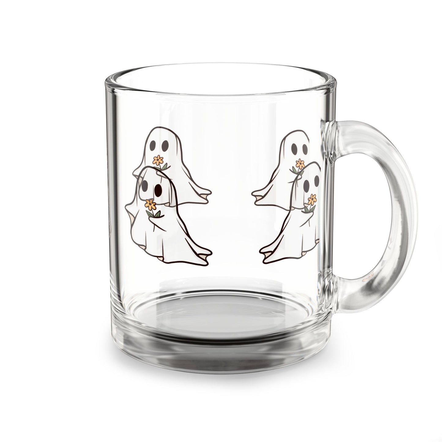 Cute Ghosts Glass Mug, 10oz with Halloween Theme, Perfect for Coffee, Tea, Spooky Season, Gifts for Ghoul Lovers, Autumn Decor