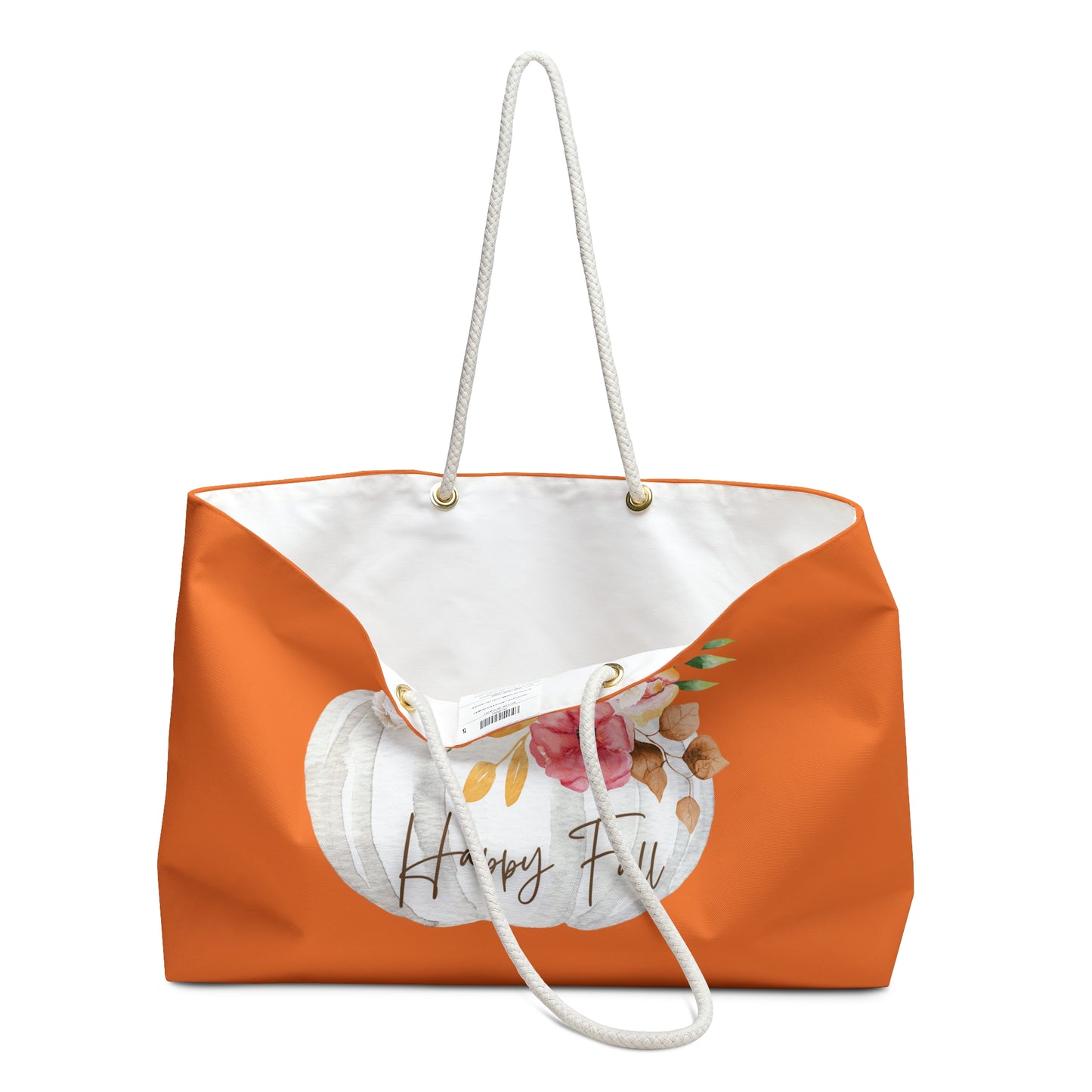 Autumn Themed Weekender Bag, Fall Travel Tote, Pumpkin Floral Carryall, Seasonal Beach Bag, Halloween Weekend Trip Bag, Happy Fall Bag