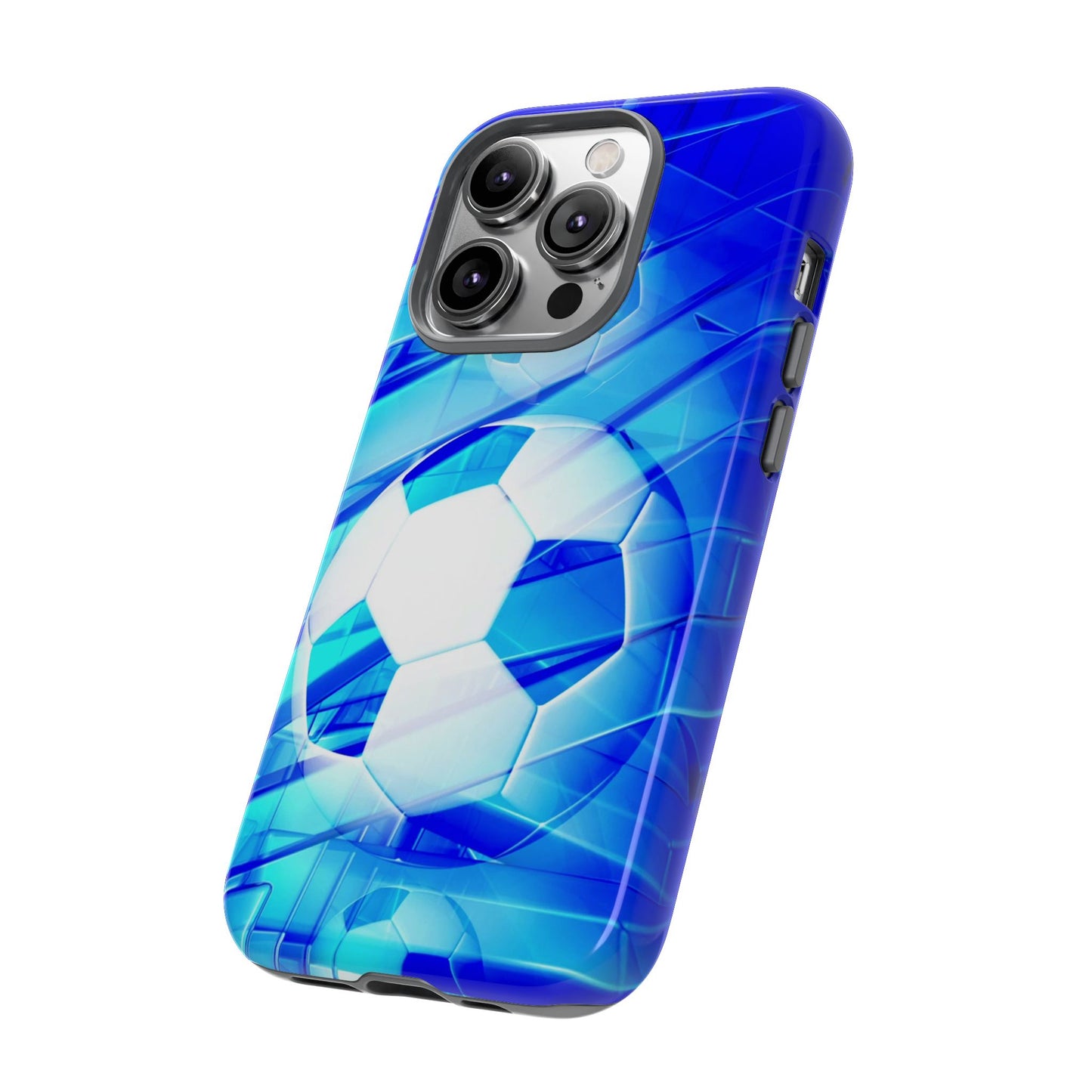 Soccer Phone Case with Tough Design, Blue Soccer Graphic Cover, Sporty Gift, Athletic Accessory, Youthful Decor, Durable Protection