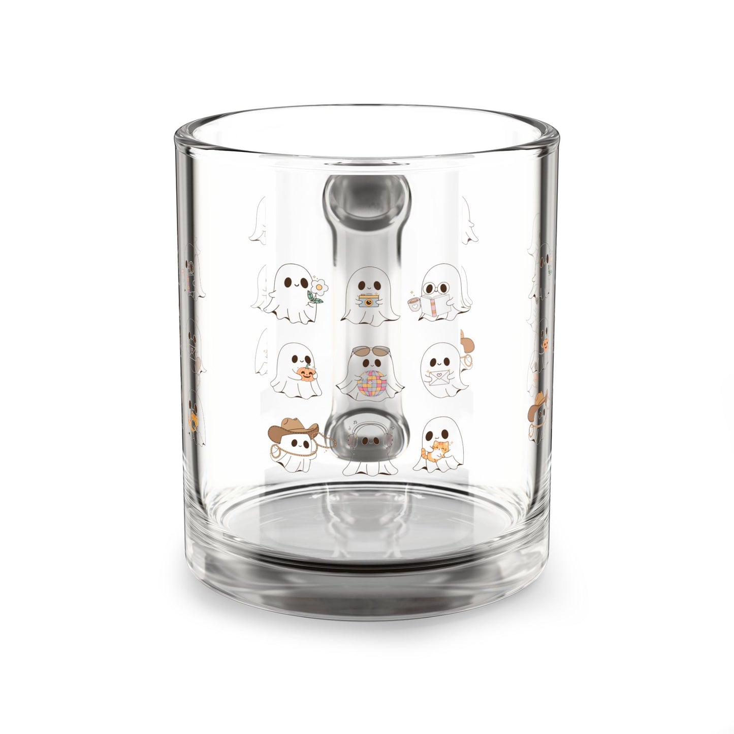 Cute Ghosts Glass Mug, 10oz - Perfect for Halloween, Cozy Coffee Vibes, Fun Gift for Friends, Cute Drinkware for Fall