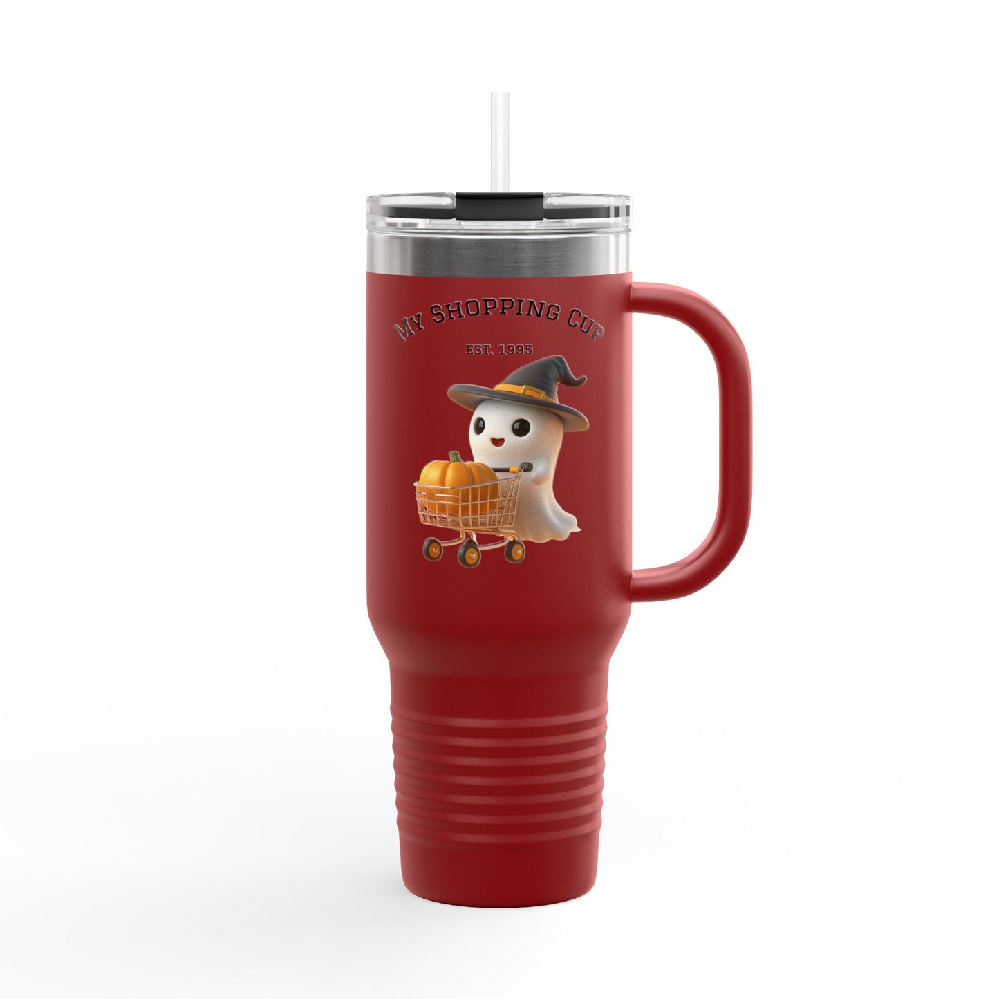 Halloween Insulated Travel Mug, 40oz | Ghost Shopper Coffee Cup | Perfect for Fall, Gifts, Haunted House Parties, Seasonal Drinkware