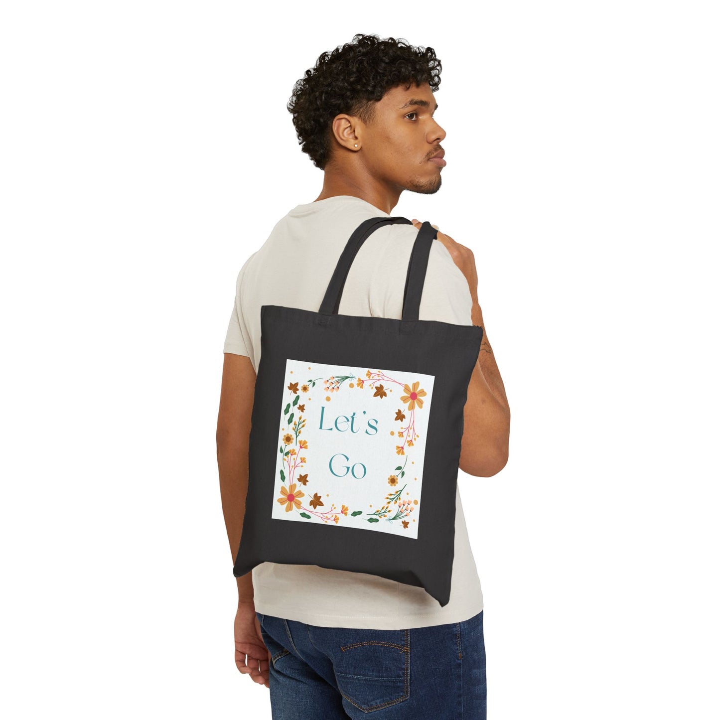 Floral Let's Go Cotton Canvas Tote Bag - Eco-Friendly and Stylish Carryall