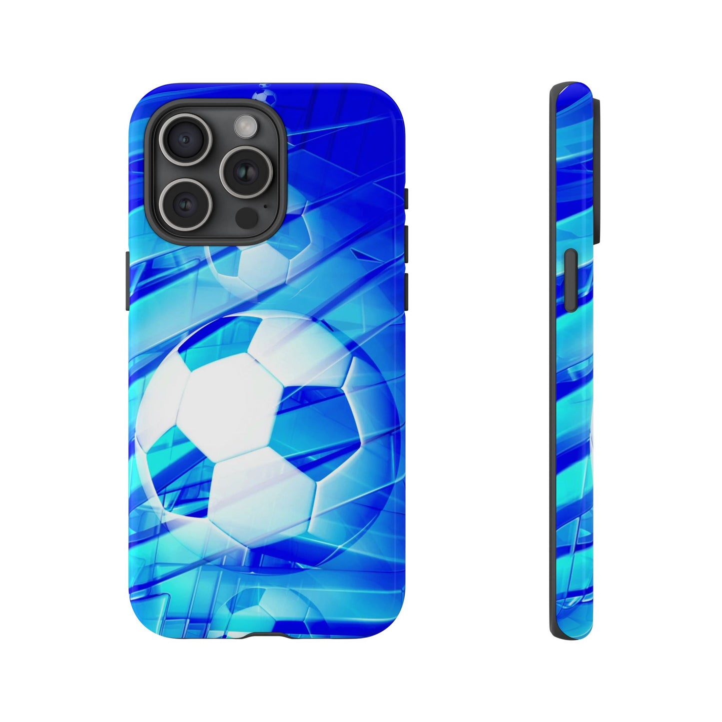 Soccer Phone Case with Tough Design, Blue Soccer Graphic Cover, Sporty Gift, Athletic Accessory, Youthful Decor, Durable Protection