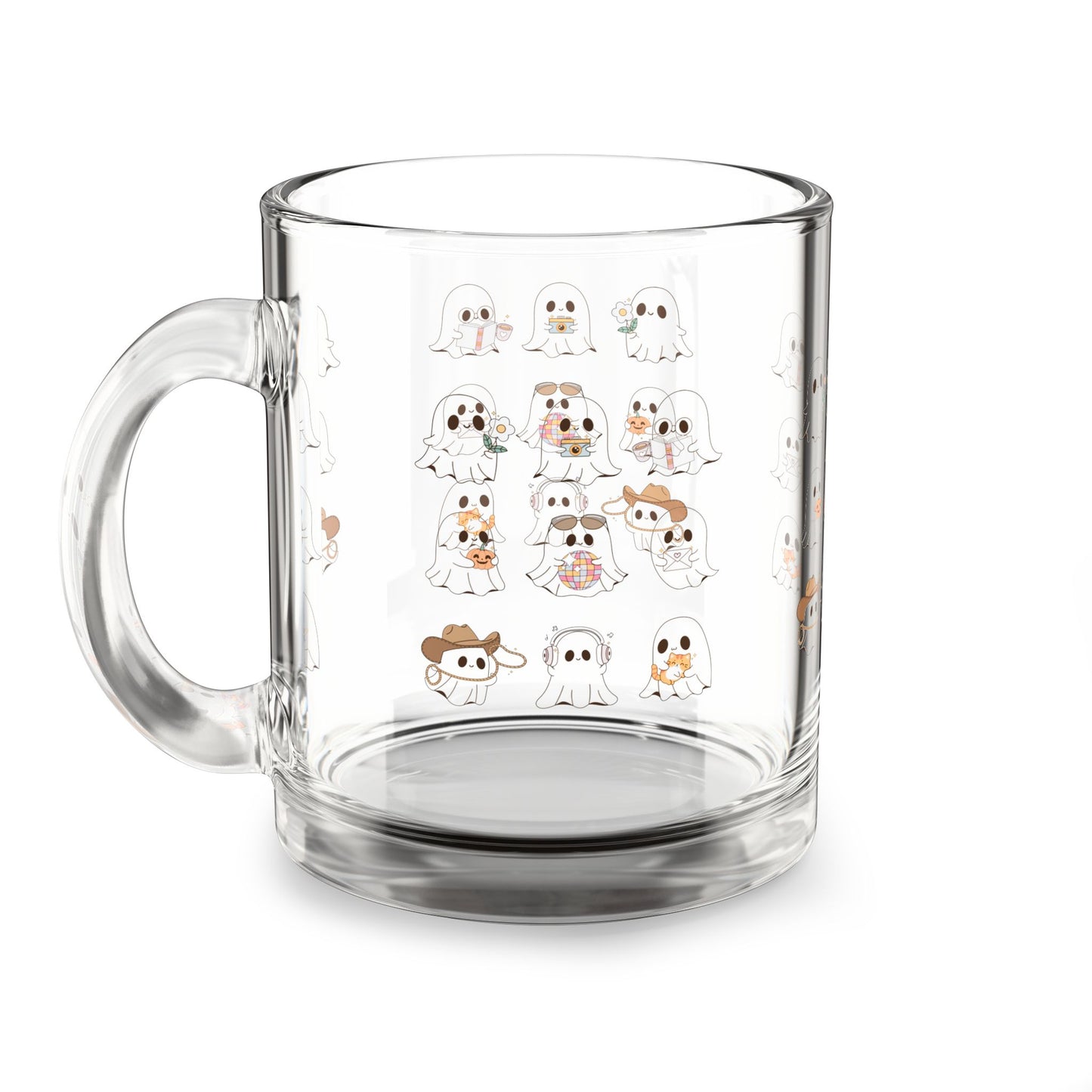 Cute Ghosts Glass Mug, 10oz - Perfect for Halloween, Cozy Coffee Vibes, Fun Gift for Friends, Cute Drinkware for Fall