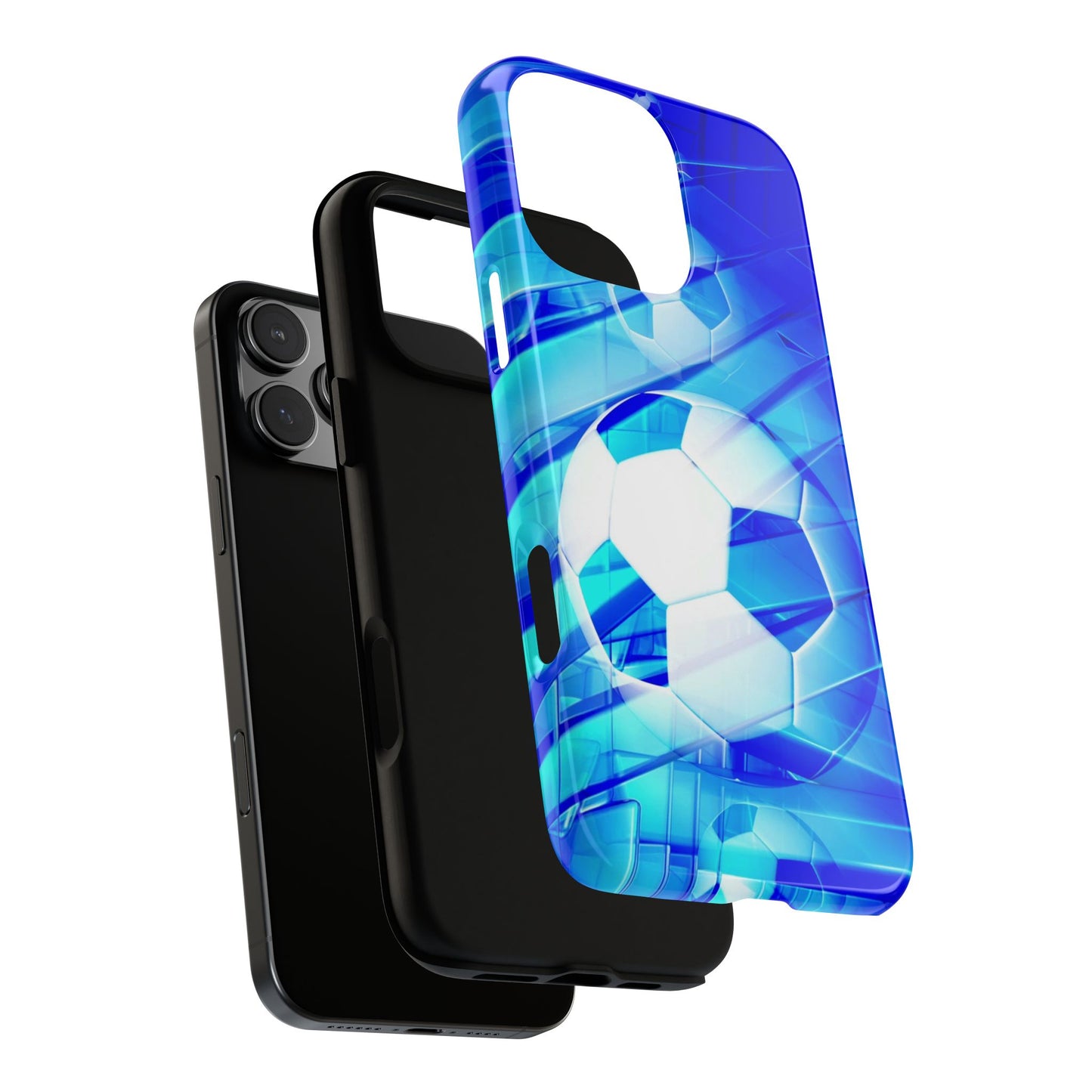 Soccer Phone Case with Tough Design, Blue Soccer Graphic Cover, Sporty Gift, Athletic Accessory, Youthful Decor, Durable Protection