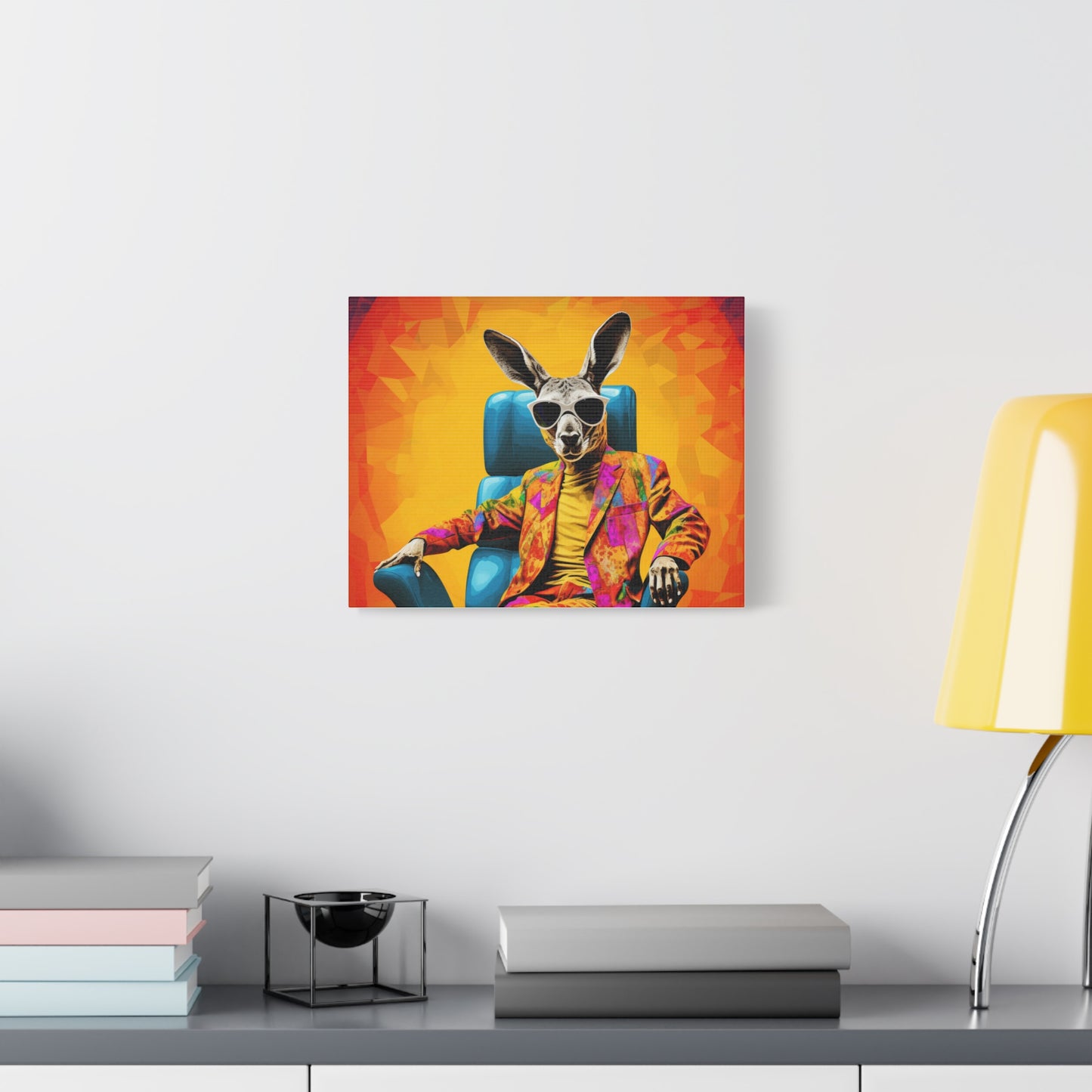 Colorful Kangaroo Wall Art - Retro Stretched Canvas