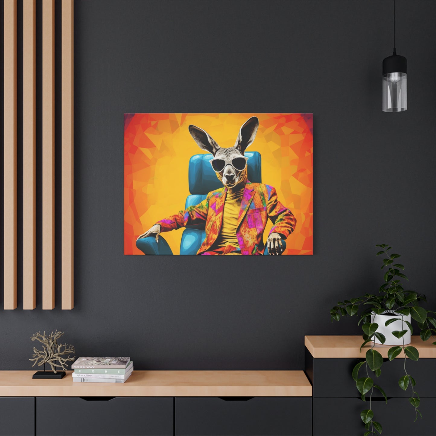 Colorful Kangaroo Wall Art - Retro Stretched Canvas
