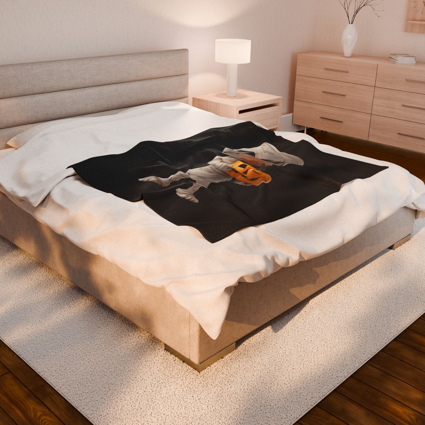 Mummy Pumpkin Halloween Blanket | Cozy Velveteen Plush Throw for Fall, Trick or Treat, Spooky Decor, Kid's Room, Halloween Gift