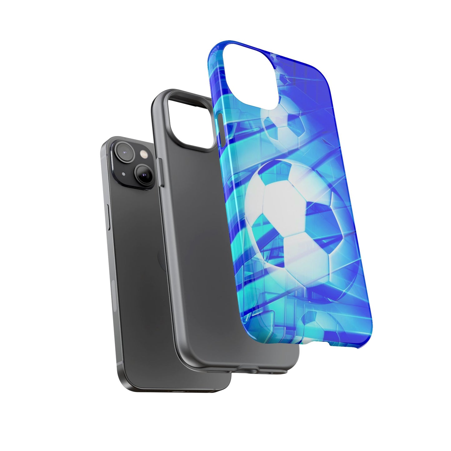 Soccer Phone Case with Tough Design, Blue Soccer Graphic Cover, Sporty Gift, Athletic Accessory, Youthful Decor, Durable Protection