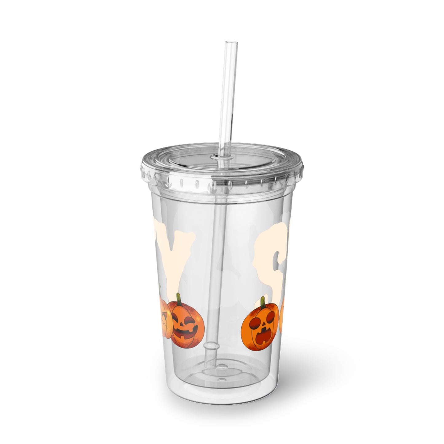 Halloween Pumpkin Acrylic Cup, Spooky Drinkware, Fall Decor, Holiday Gift, Reusable Tumbler with Straw, Autumn Bash Essential
