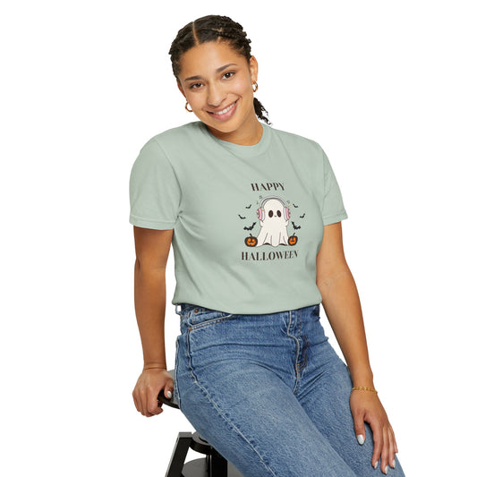 Happy Halloween Unisex T-shirt, Cozy Halloween Apparel, Spooky Season Shirt, Ghost T-shirt Gift, Fall Festival Clothing