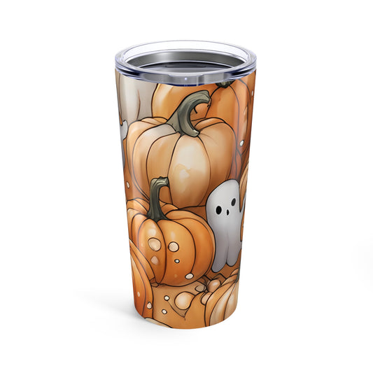 Halloween Ghost & Pumpkin Tumbler, Fall Coffee Travel Mug, Cute Halloween Decor, Gift for Ghost Lovers, Seasonal Drinkware