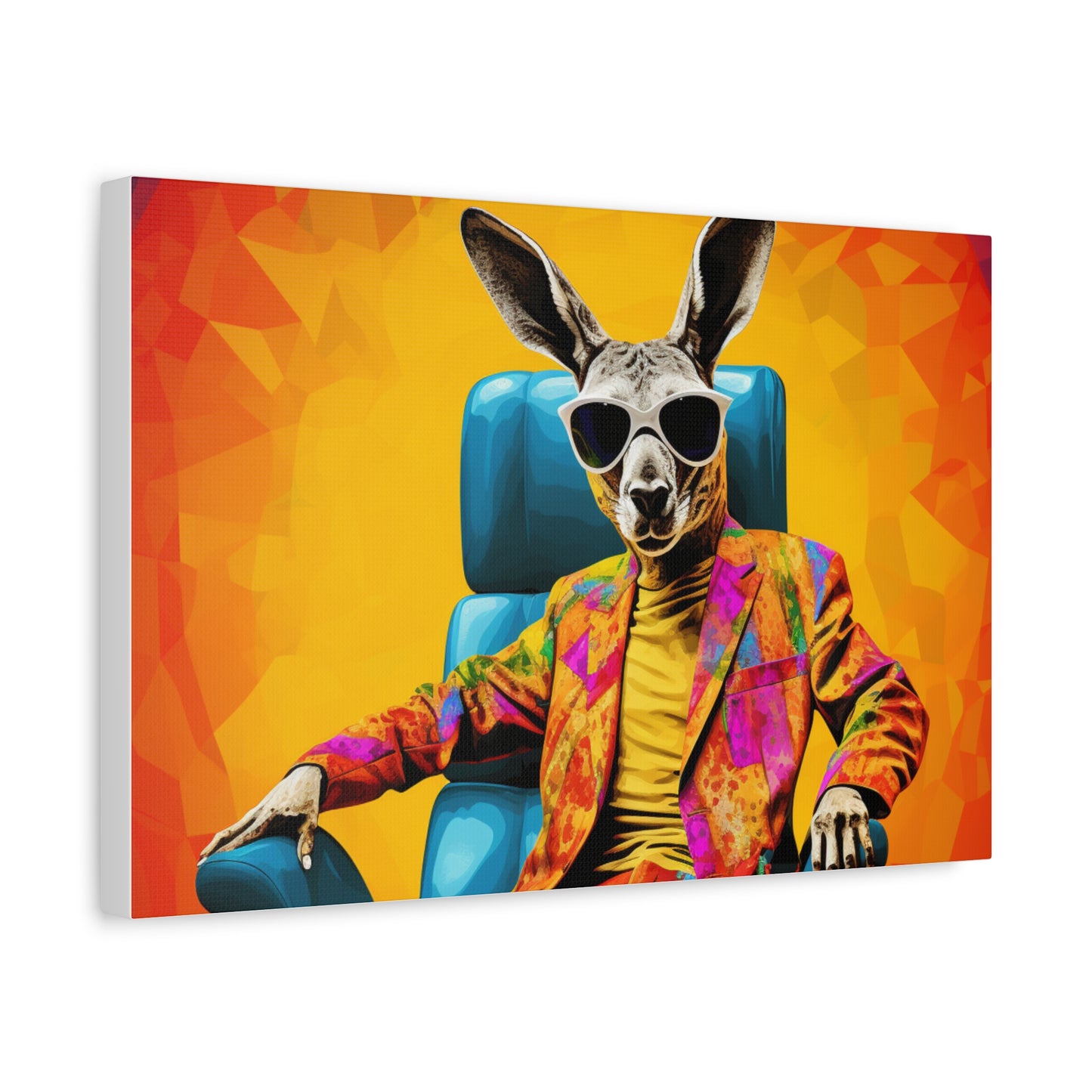 Colorful Kangaroo Wall Art - Retro Stretched Canvas