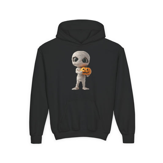 Mummy Pumpkin Halloween Youth Hoodie, Spooky Hooded Sweatshirt for Kids, Trick or Treat, Halloween Costume, Fall Fashion
