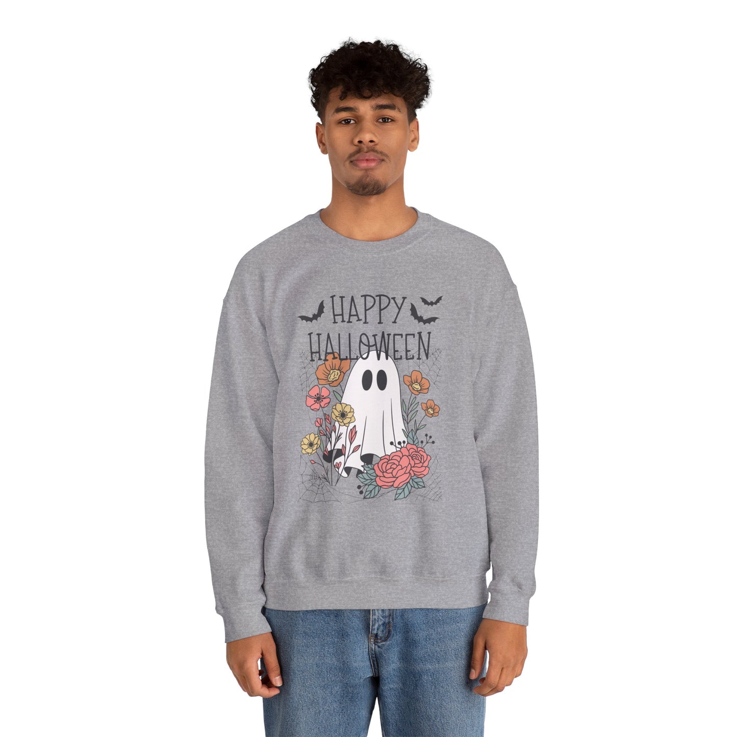 Happy Halloween Ghost Sweatshirt, Unisex Crewneck, Cozy Fall Apparel, Perfect Halloween Gift, Autumn Fashion, Spooky Season