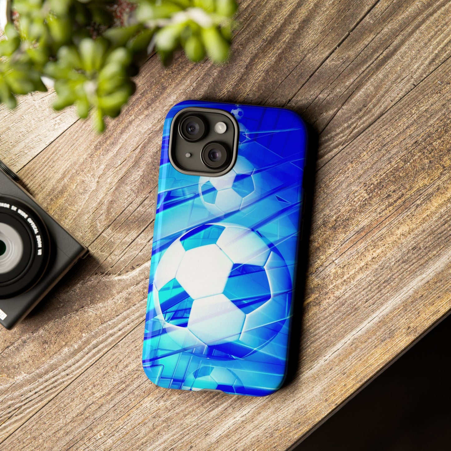 Soccer Phone Case with Tough Design, Blue Soccer Graphic Cover, Sporty Gift, Athletic Accessory, Youthful Decor, Durable Protection