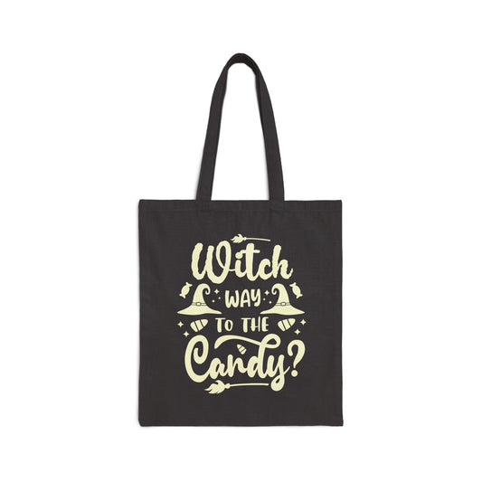 Halloween Cotton Canvas Tote Bag - Witch Way to the Candy?, Halloween Tote, Trick or Treat Bag, Spooky Gift, Eco-friendly Shopper