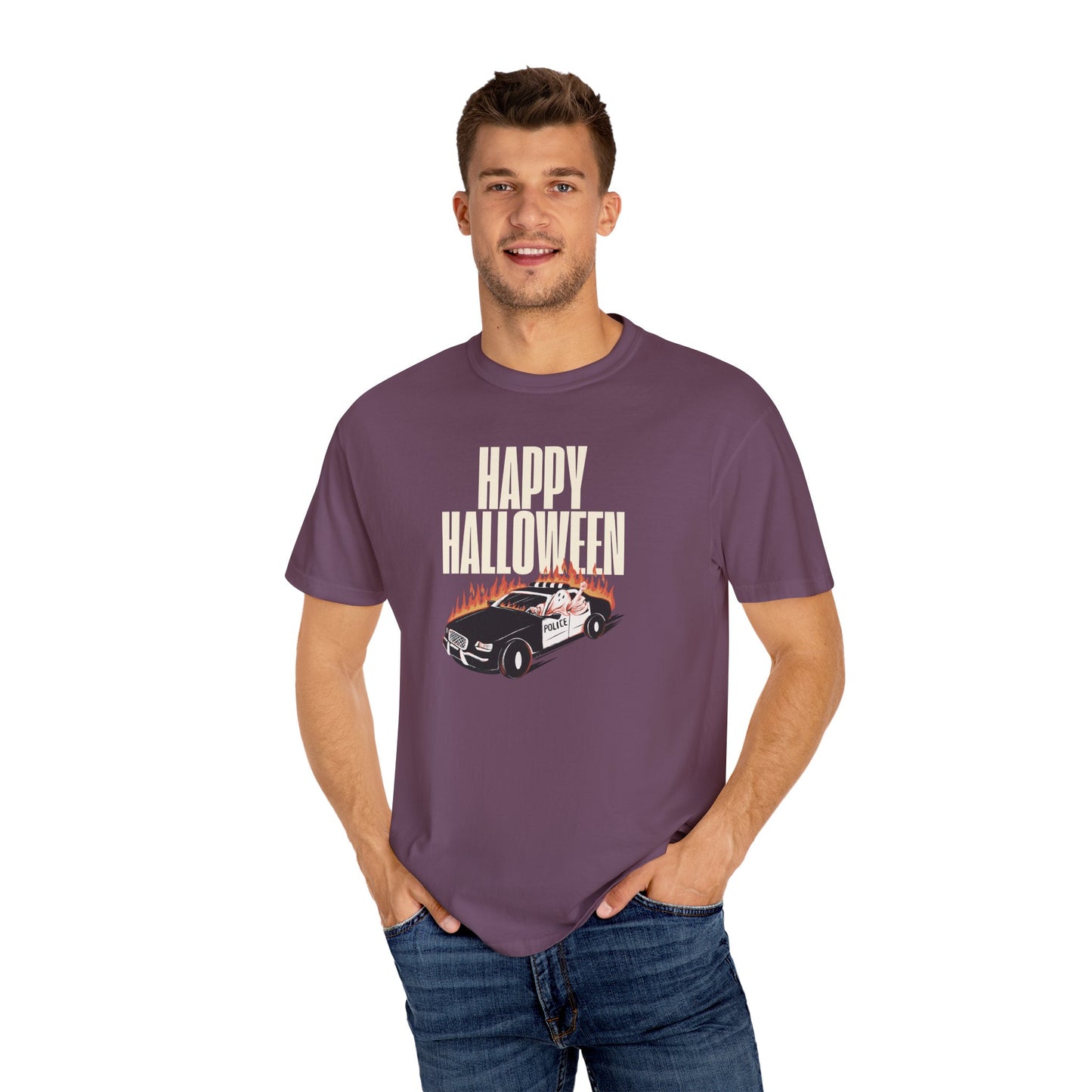 Halloween Car Graphic T-shirt, Unisex Spooky Tee, Fall Fashion, Halloween Costume, Retro Style Shirt, Gift for Halloween Lovers