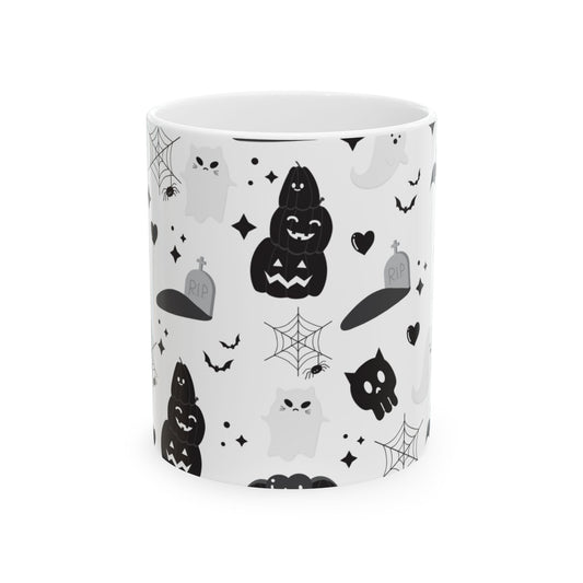 Spooky Cat Ceramic Mug - Halloween Drinkware, Black Cat Mug, Cute Ghost Cup, Halloween Gift, Witchy Coffee Mug