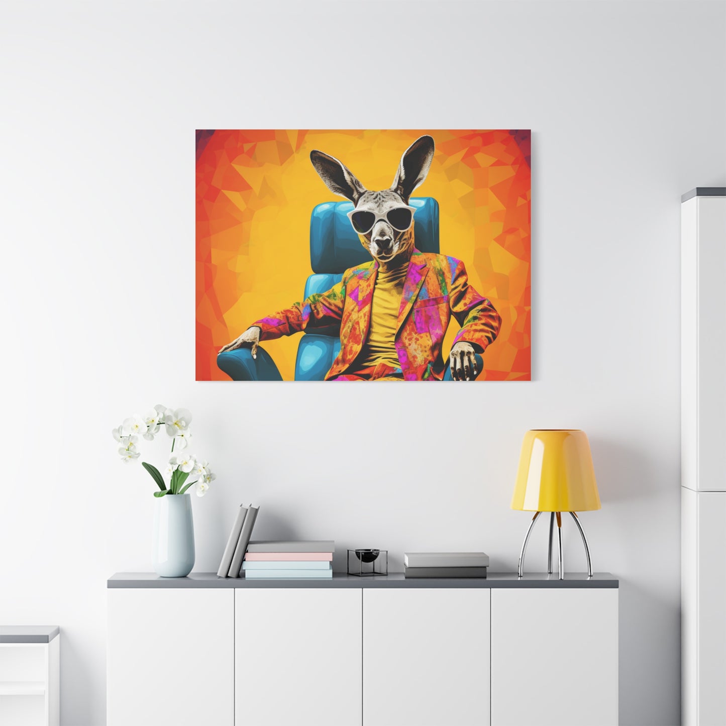 Colorful Kangaroo Wall Art - Retro Stretched Canvas