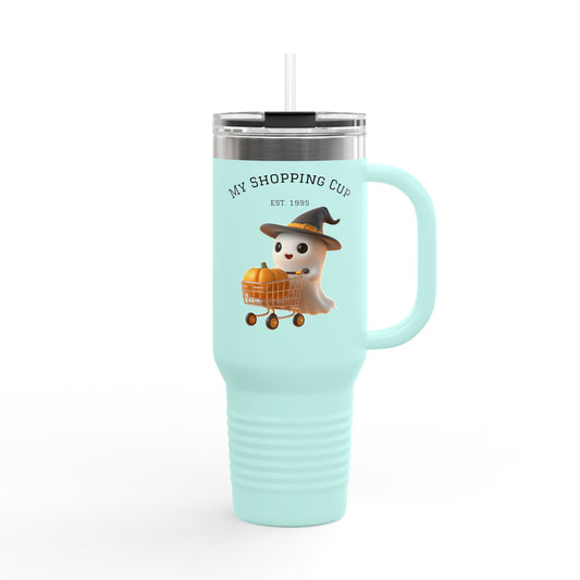 Halloween Insulated Travel Mug, 40oz | Ghost Shopper Coffee Cup | Perfect for Fall, Gifts, Haunted House Parties, Seasonal Drinkware