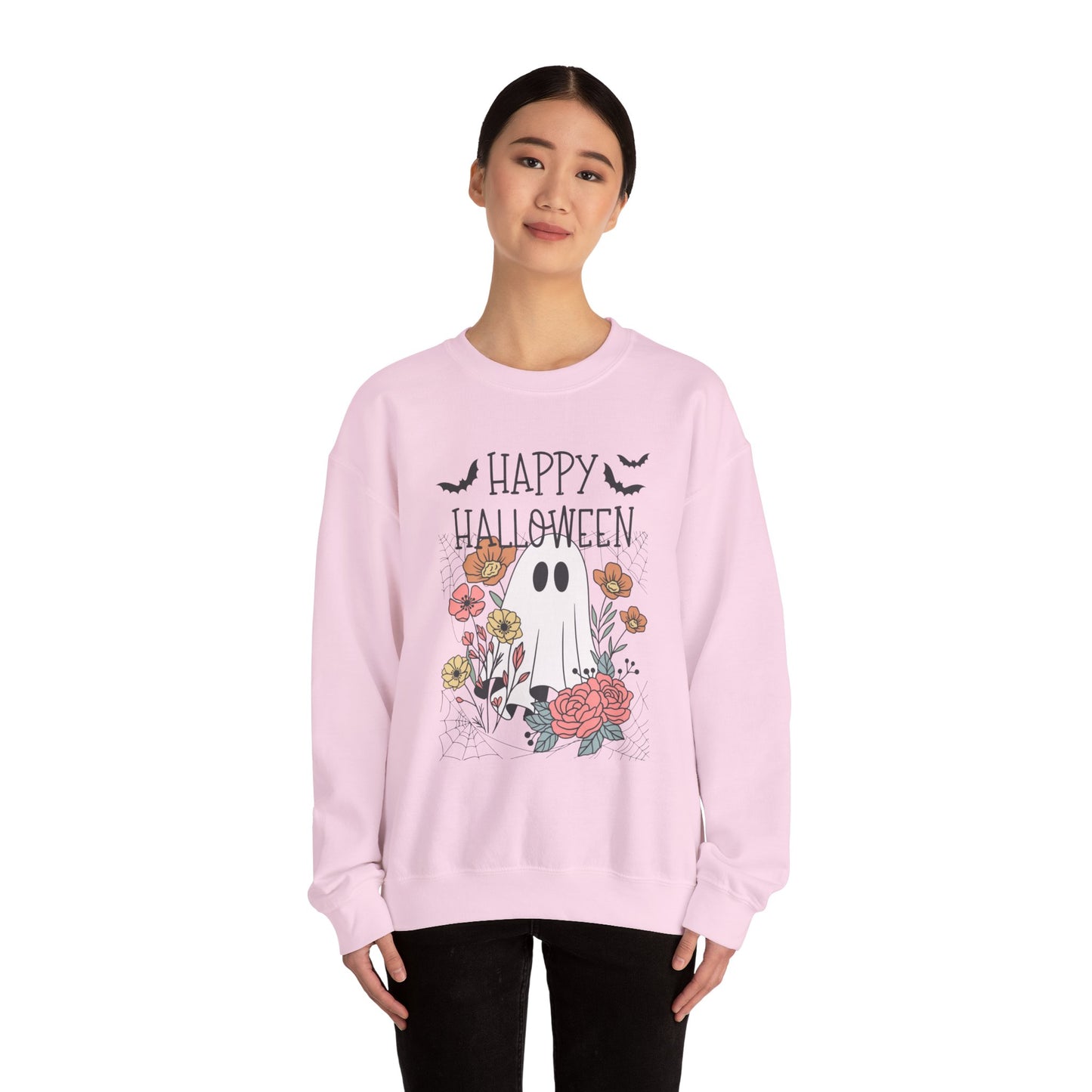 Happy Halloween Ghost Sweatshirt, Unisex Crewneck, Cozy Fall Apparel, Perfect Halloween Gift, Autumn Fashion, Spooky Season