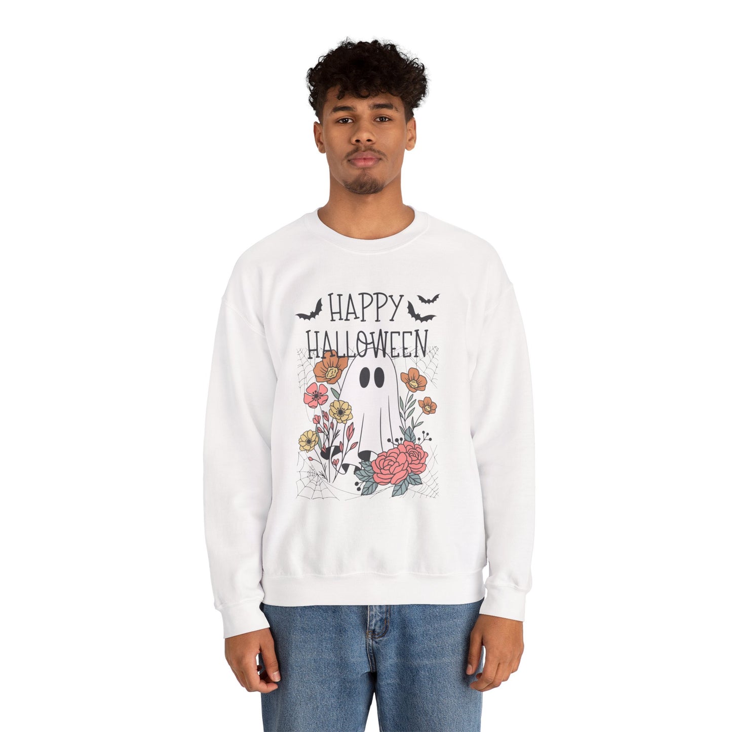 Happy Halloween Ghost Sweatshirt, Unisex Crewneck, Cozy Fall Apparel, Perfect Halloween Gift, Autumn Fashion, Spooky Season