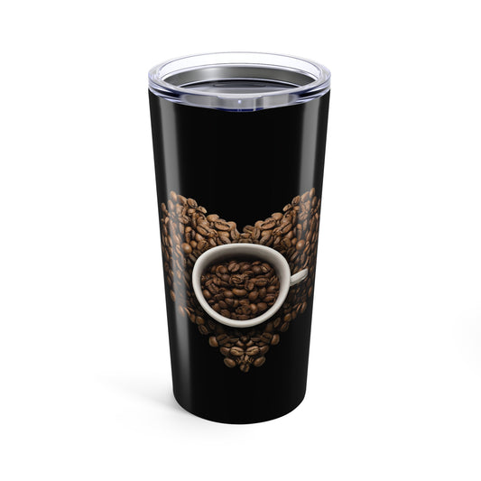 Coffee Lover's 20oz Tumbler - Heart-Shaped Design, Travel Mug, Gift for Her, Drinkware, Personalized Coffee Cup