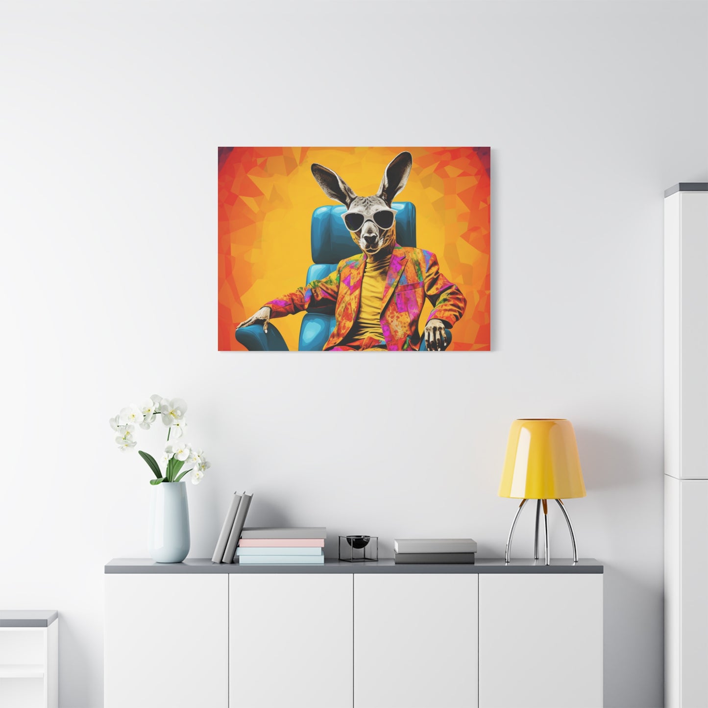 Colorful Kangaroo Wall Art - Retro Stretched Canvas