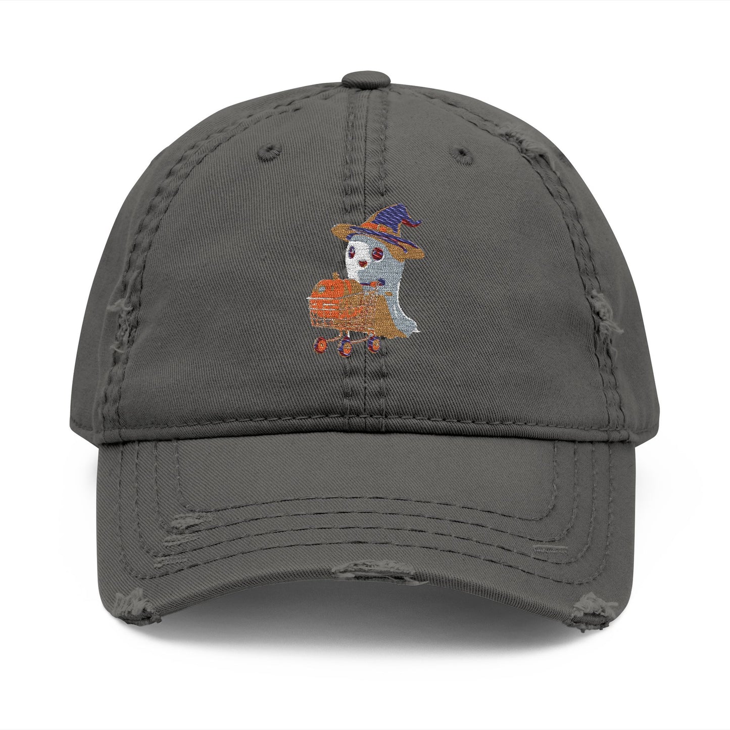 Distressed Hat with Embroidered Ghost Shopper Pumpkin Design, Casual Hat, Fall Accessory, Halloween Gift for Dad, Dad Cap, Spooky [...]