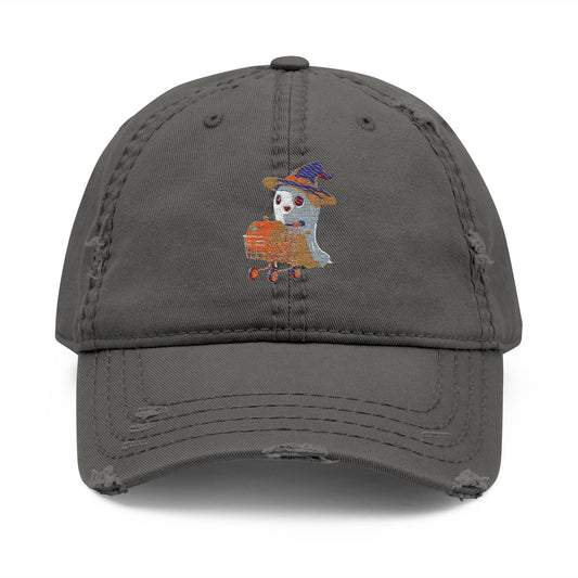 Distressed Hat with Embroidered Ghost Shopper Pumpkin Design, Casual Hat, Fall Accessory, Halloween Gift for Dad, Dad Cap, Spooky [...]