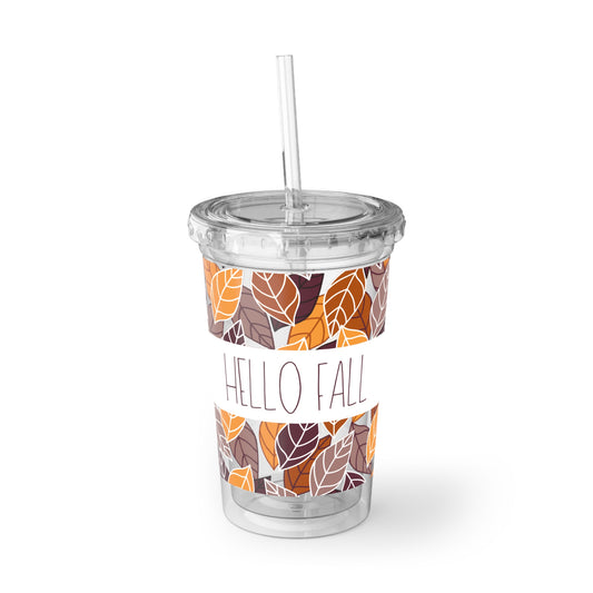 Fall Leaf Acrylic Cup with Straw, Seasonal Drinkware, Hello Fall Tumbler, Coffee and Tea Cup, Autumnal Gift, Customizable Cup