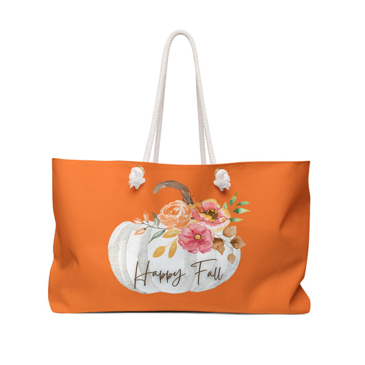 Autumn Themed Weekender Bag, Fall Travel Tote, Pumpkin Floral Carryall, Seasonal Beach Bag, Halloween Weekend Trip Bag, Happy Fall Bag