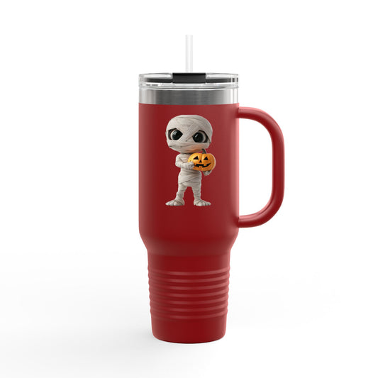 Halloween Mummy Pumpkin Insulated Travel Mug, 40oz | Whimsical Mummy Design, Perfect for Fall, Gifts, Trick-or-Treat, Coffee Lovers, Eco-Friendly