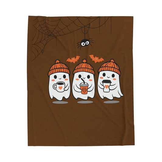 Cute Halloween Ghosts Velveteen Plush Blanket | Cozy Throw for Fall, Indoor Decor, Gift for Kids, Halloween Decor, Ghost Lover