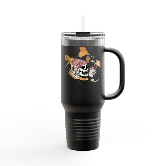 Skull Art Insulated Travel Mug, Stylish Coffee Cup, 40oz Tumbler, Unique Gift for Him or Her, Outdoor Adventure Drinkware